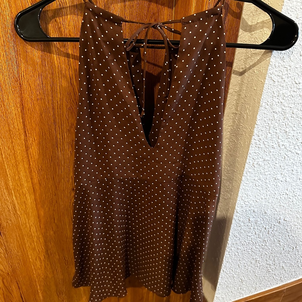 Zara XS sleeveless polka dot top Brown Pre-owned.